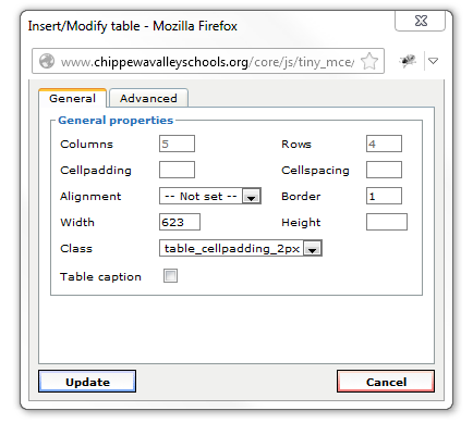 Update Table Properties