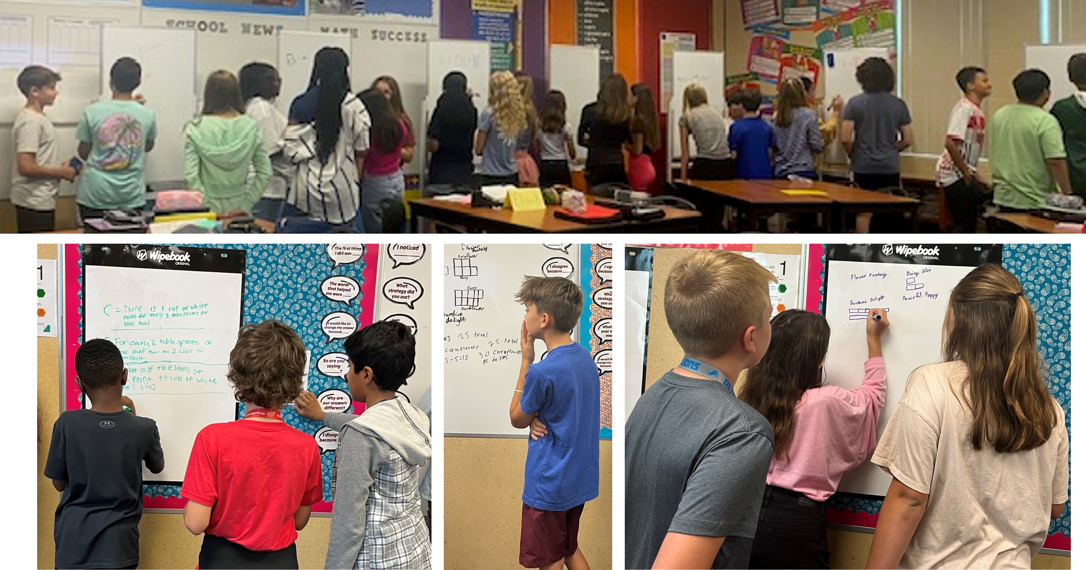 Students using vertical white boards