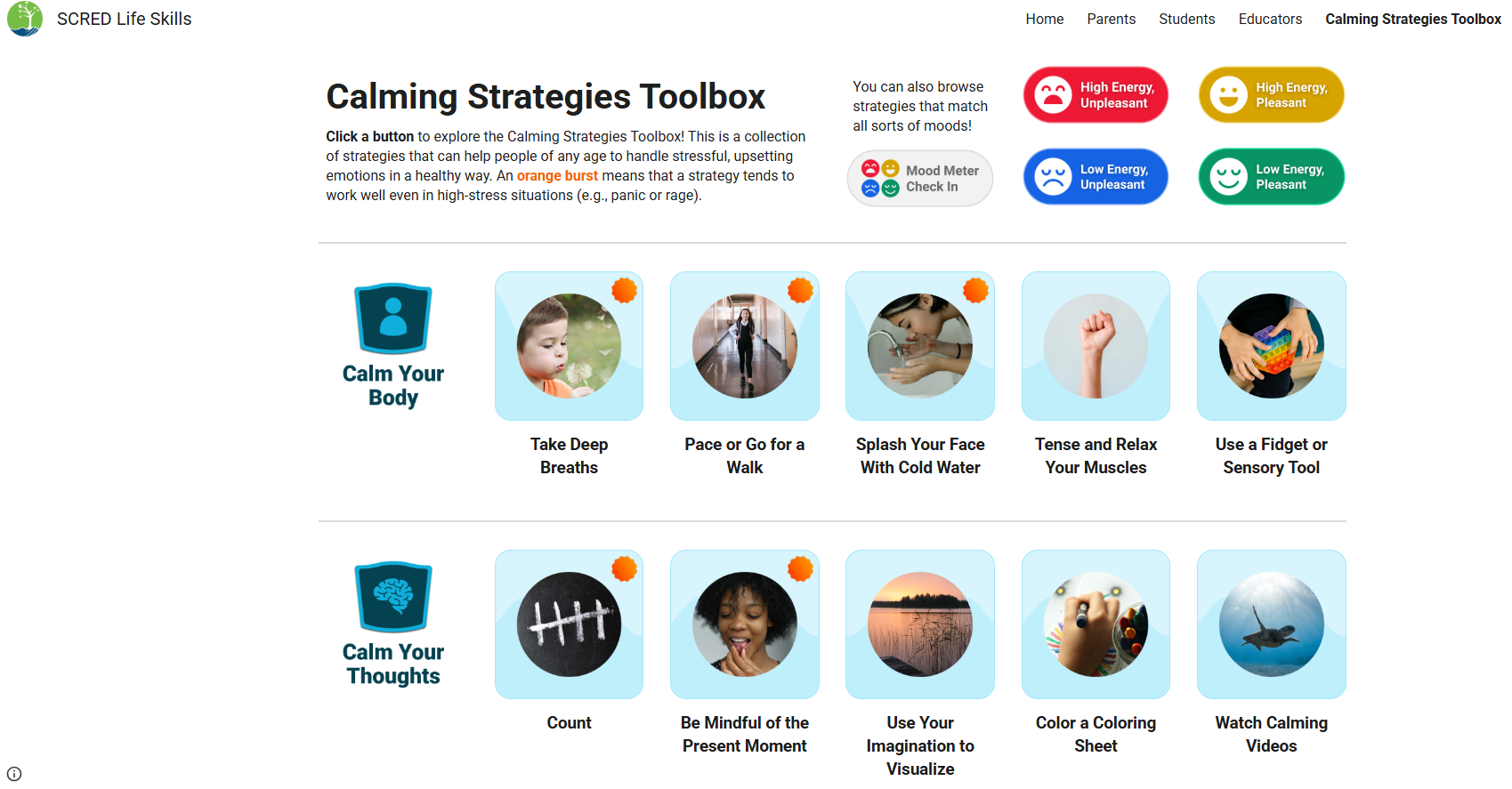Calming Strategies Toolbox website