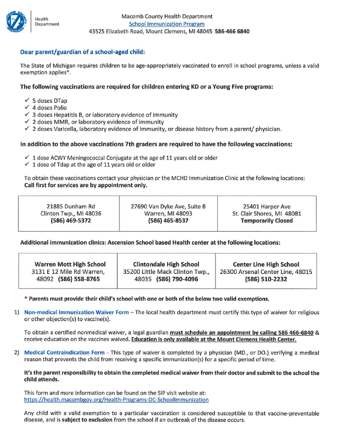 Immunization Requirements
