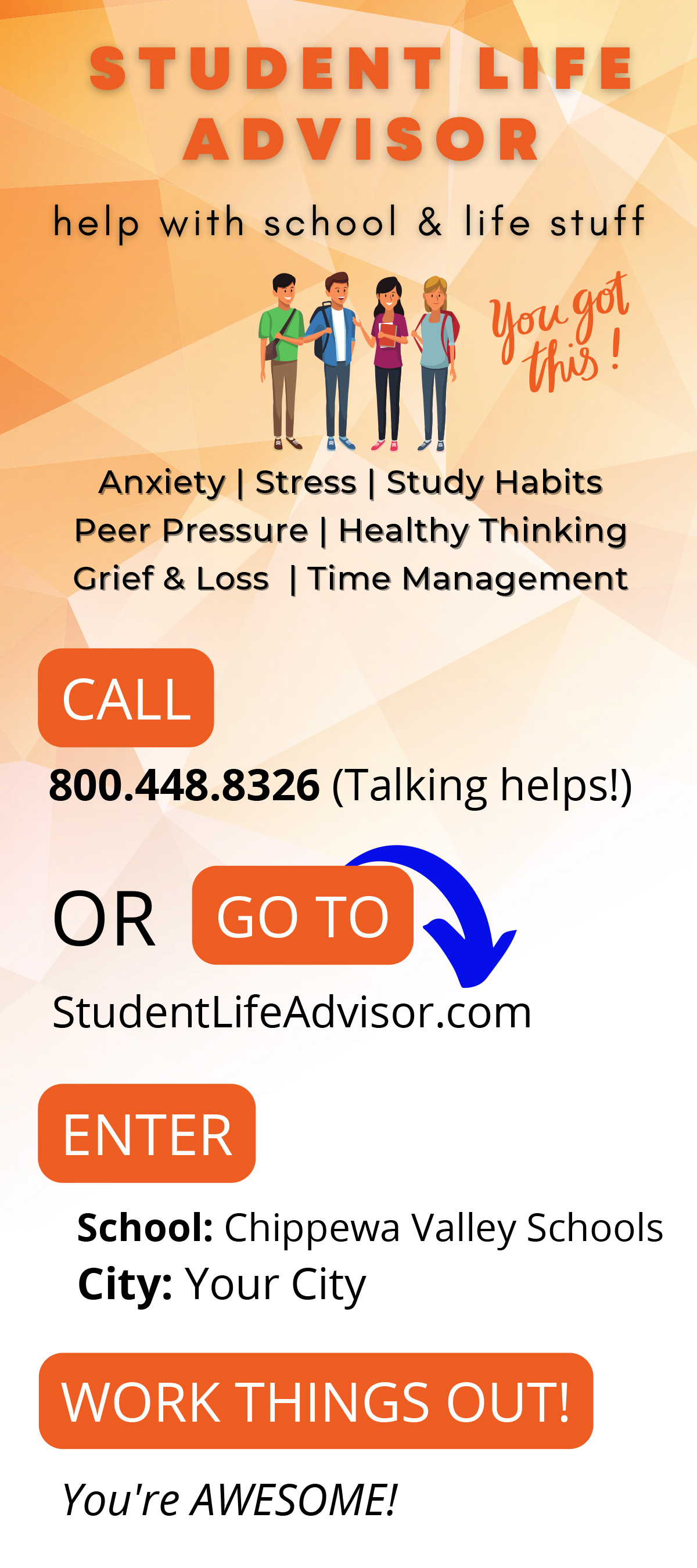 Student Life Advisor card: Help with school and life stuff.